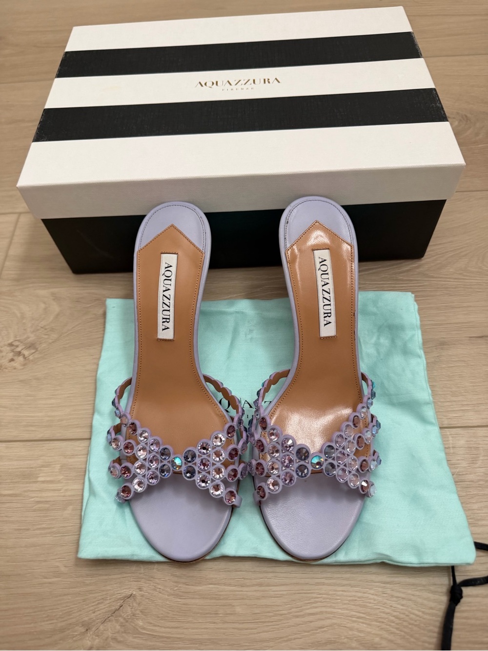 Aquazzura Lilac Crystal-Embellished Slide Mules